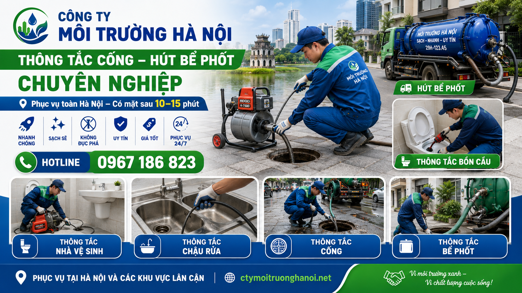 Thông tắc cống, hút bể phốt Hà Nội – Môi Trường Hà Nội